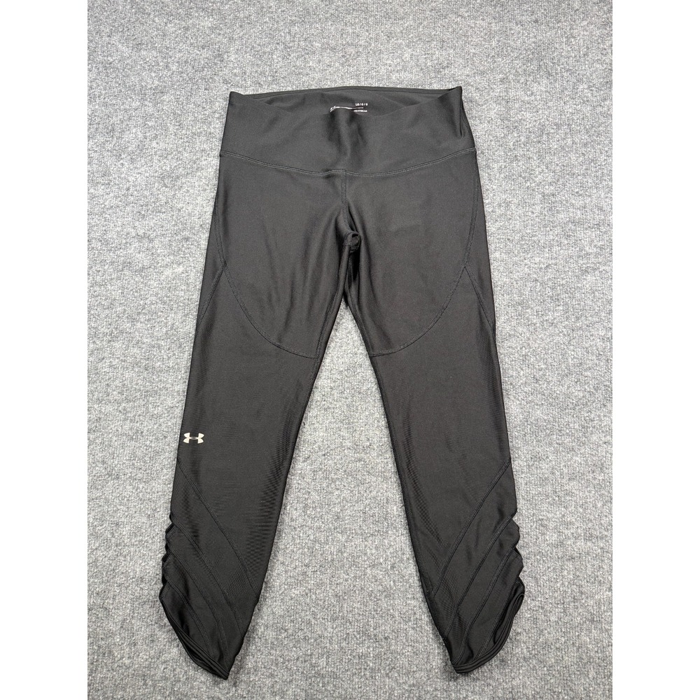 Under Armour HeatGear Compression Leggings Womens Large Black Crop Cut Out Side